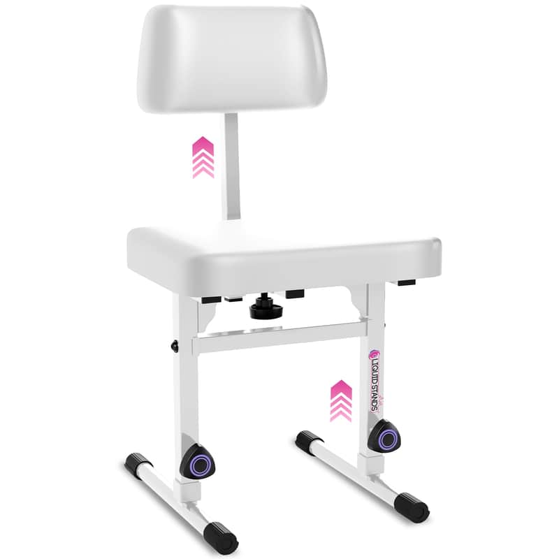 Liquid Stands Adjustable Piano Keyboard Bench with Backrest - White Padded Cushion Seat for Musicians image 1