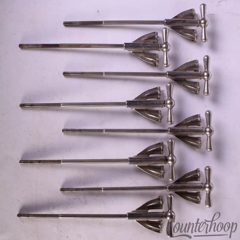 Ludwig 8x Bass Drum Long Bow-Tie Tension T-Rods+Claws 7"Nickel Club-Date 50s WFL image 1