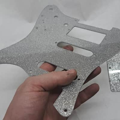 Platinum Silver Sparkle Glitter HSS pickguard + trem cover set Fits Fender Strat Stratocaster image 16