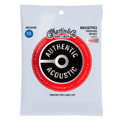 MA550TPK3 AUTHENTIC TREATED 92/8 Phosphore Bronze Medium Pack de 3 13/56 Martin Strings image 2