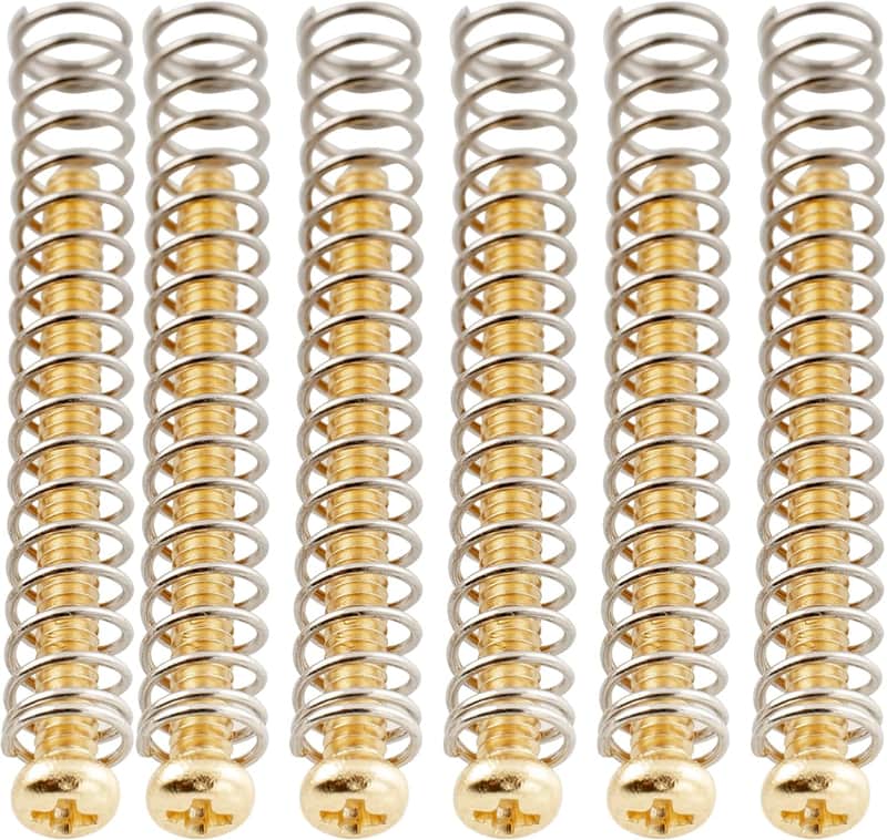 48X1.1 Inch Stainless Steel Humbucker Pickup Mounting Screws and Springs Set for Made Electric Guitar, Gold (Set of 6) image 1