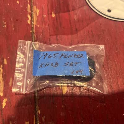 1965 Fender Mustang Vintage Electric Guitar Control Knobs – Original ’60s Matching Large Skirted Volume & Tone Black S-647 Plastic Knob Pair w/ Set Screws Jazz Bass Jaguar (1962-1972) image 5