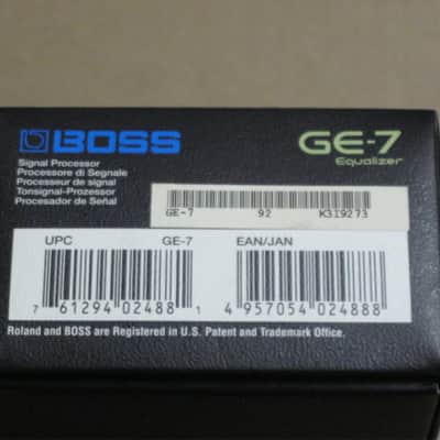 less than light average wear Boss EMPTY BOX for GE-7 Equalizer (NO pedal / NO paperwork) specifically from 2017 -  but can be a home for other year GE7 pedal) outside of box is black with blue, light green, & white graphic image 15