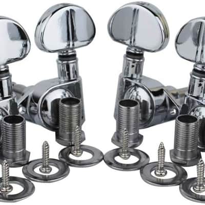 Guitar Machine Heads (3L + 3R Handed) – 1:21 Sealed Tuners Tuning Key Pegs with Big handle Replacement for Electric, Folk or Acoustic Guitars – Chrome, image 1