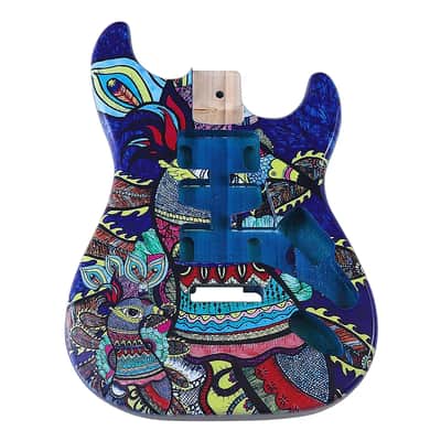Custom Blue Pattern Finish Guitar Strat Style Poplar Wood Body image 2