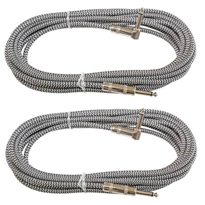 2 PACK pair 20 ft foot right angle straight 1/4 to 1/4 guitar cable cord lead image 1