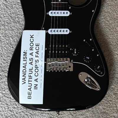 2004 Fender® Squier Kurt Cobain Vandalism Black Stratocaster with Deluxe Gig Bag image 2