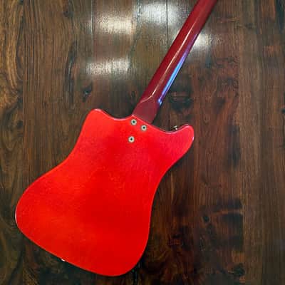 Truetone Vintage electric guitar || WHITE STRIPES! 1960s red image 3