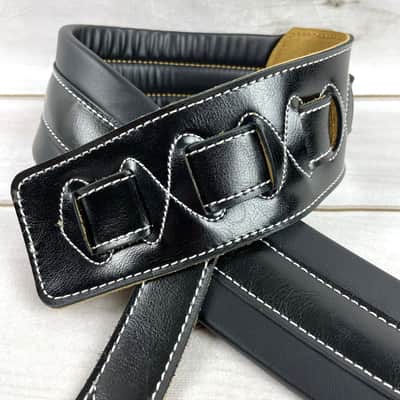 Walker and Williams C-21-BLK Black Premium Signature Soft Grain Leather Padded Guitar Strap For Acoustic, Electric, And Bass Guitars image 3