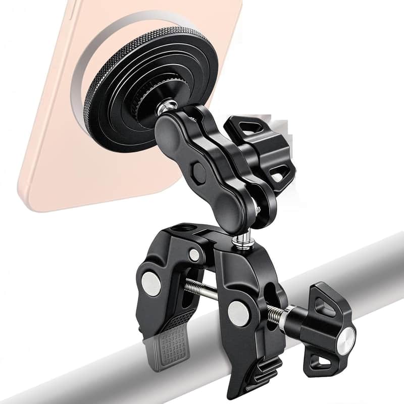 Phone Holder for Mic Stand, All-Metal 360° Rotatable Magnet Phone Mount with Clamp, Clip Phones Mount for Microphone & Sheet Music Stands image 1