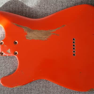 HSS Hardtail Alder Strat Guitar Body - Relic Fiesta Red - Fits Fender Necks image 5