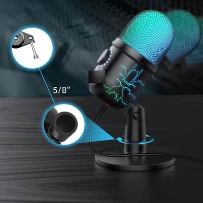 Gaming Microphone, USB Computer Microphone for PC, Mac, PS4/5, Condenser Podcast Mic for Studio Recording, YouTube, Streaming, with Headphone Jack, Led Light, Mute, Gain, Noise Cancellation image 2
