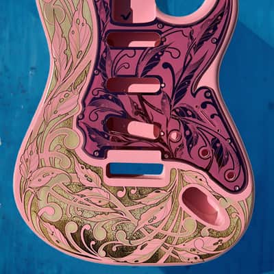 Engraved Pink Mirror Acrylic Pickguard & Tremolo Cover for Fender Stratocaster HSH, HSS, SSS Setups Available image 4