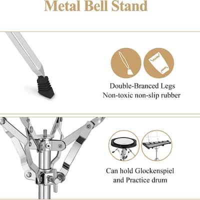 Advanced 32 Note Glockenspiel Xylophone Bell Kit for Adult Beginner Students, Percussion Kit with 8'' Drum Practice Pad, Adjustable Stand, Glockenspiel Stick, Drum Sticks and Carrying Bag image 4