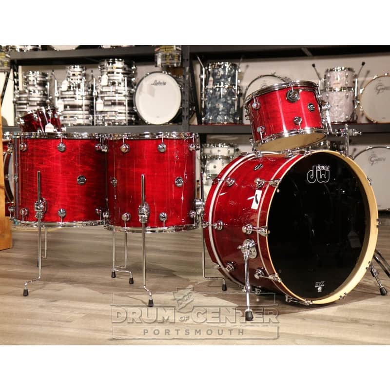 DW Performance 4pc Lacquer Drum Set 24/13/16/18 Cherry Stain image 1