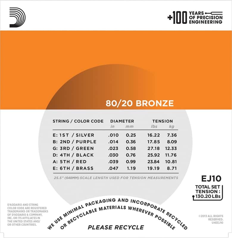 D'Addario EJ10 80/20 Bronze Acoustic Guitar Strings, Extra Light Gauge image 2