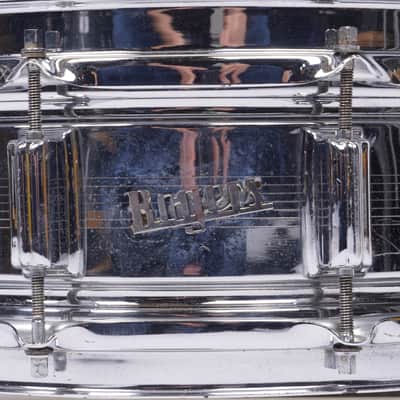 ROGERS DYNASONIC CHROME OVER BRASS SNARE DRUM (MADE IN ENGLAND)-14" x 5" image 12