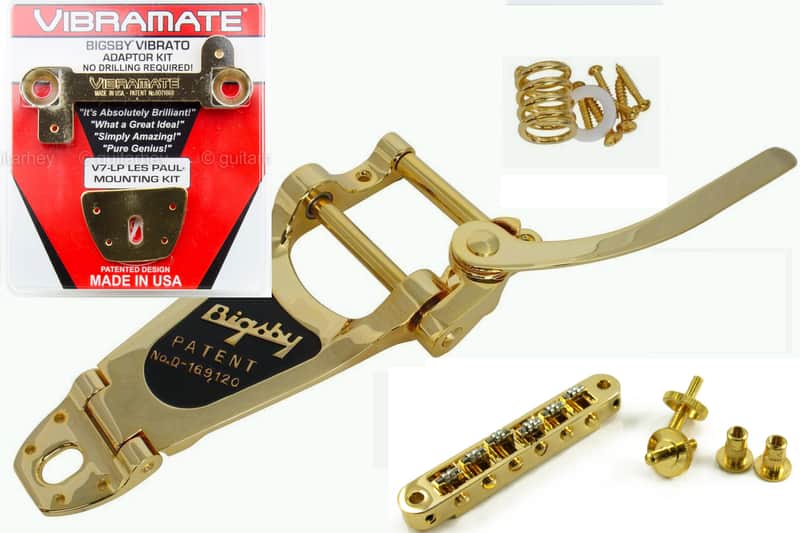 OUR BEST! Bigsby Gold B7G Tremolo & Vibramate V7G Mount w/ Tonepros roller bridge, 4 Gibson Les Paul image 1