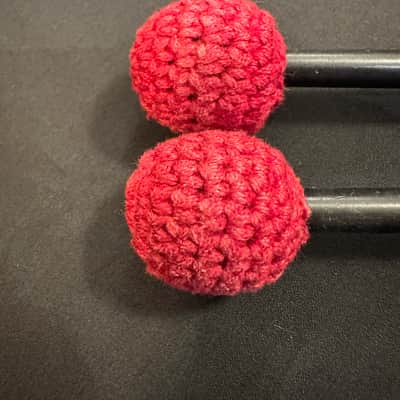 CUSTOM Medium-Hard Crochet Heads Mallets, Red Cord, Black Flexible Shafts, 15.25x1-EXCELLENT image 3