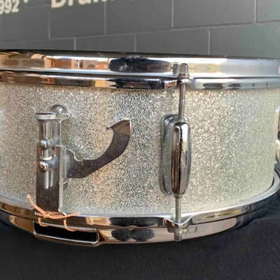 Vintage 1960's Slingerland No. 161 Deluxe Student Model 5x14" 6-Lug Snare Drum with Stick-Saver Hoops in Silver Sparkle image 3