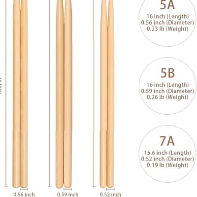 Drum Sticks, Drumstick, Drumsticks for Drums, , Drum Accessories for Drums, 5A Drumsticks with Non-Slip Rubber Handle (5A-2pairs) image 2