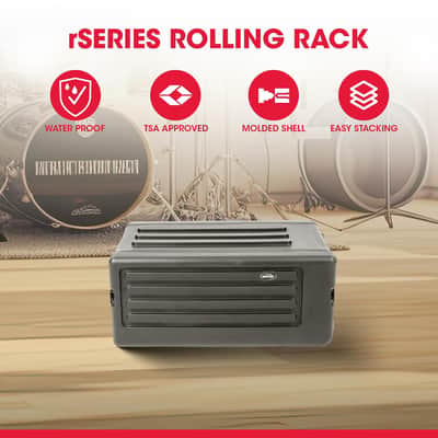 SKB 4U rSeries Shallow Rolling Rack with Integrated Back Wheels and 1-Touch Pull Handle, Comes with 8 Rack Units and Interlocking Molded Stacking Bars image 2