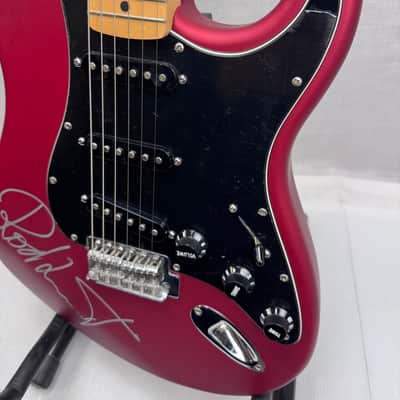 Fender  Stratocaster  2000s  - Red Satin Electric Guitar Signed By Rod Stewart Certified By JSA image 3