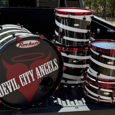 Rikki Rockett's, Rockett Drum Works, Devil City Angels, Carbon Fiber Shell, 22", 12", 14", 16", Matching 6x14" Snare. 2015 SIGNED!! image 5