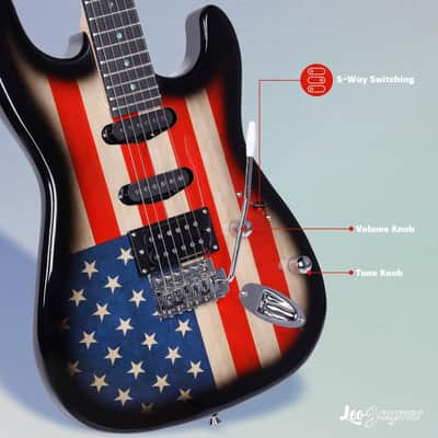 Leo Jaymz 39“ Full Size ST Style Electric Guitar Starter Kit with SSH Pickup, 5W Portable Amp - US Flag image 4
