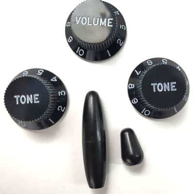 Stratocaster Black set : 3 control UFO + Tremolo + Switch Metric size Knobs image 1