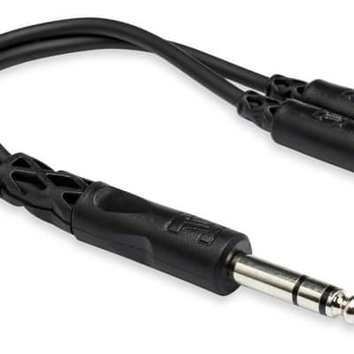Hosa YMP-234 T Cable 1/4 in TRS to Dual 3.5mm TRSF - Black image 1