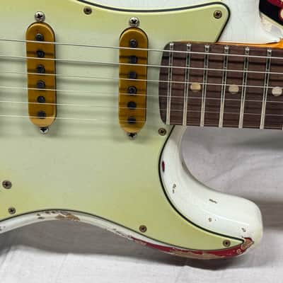 Fender USA Custom Shop Limited Edition White Lightning Stratocaster FR HSS 22 Guitar with COA + Case 2023 - Olympic White top / Candy Apple Red bottom / Rosewood fingerboard image 7