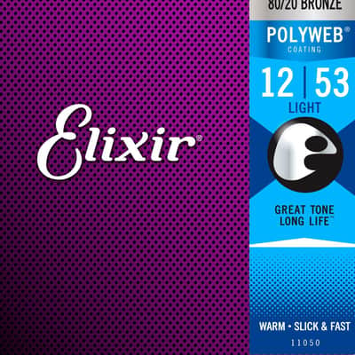 Elixir 11050 Bronze Polyweb Acoustic Strings 12-53 Light 100% Genuine image 2