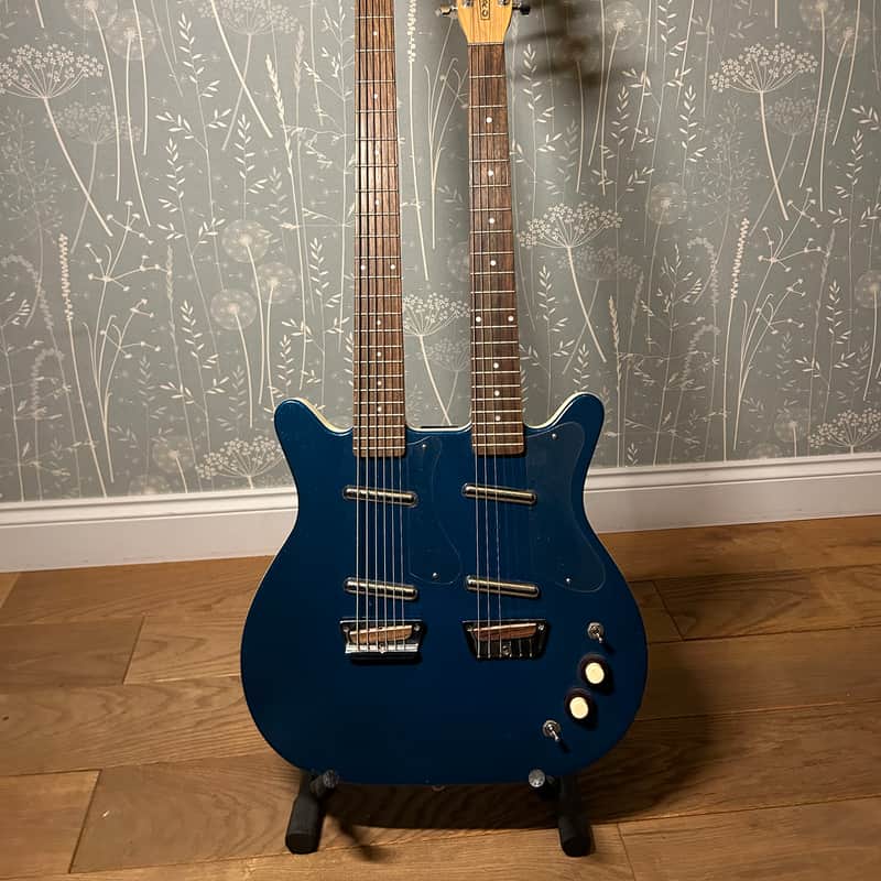 2018 Danelectro Double Neck Baritone 6/6 Blue Sparkle
