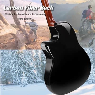 WINZZ AFO300C Solid Spruce Top With Carbon Fiber Back Acoustic Electric Guitar - Black image 5