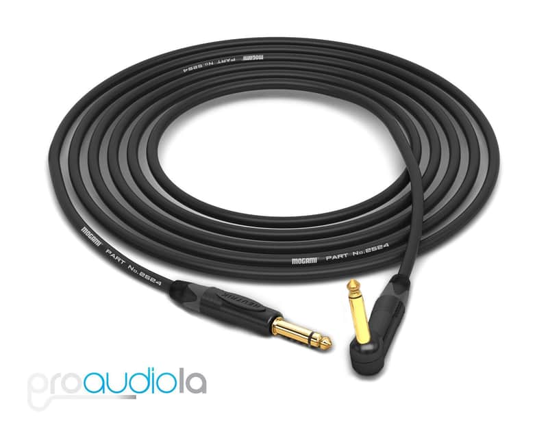 Mogami 2524 Instrument Cable | Neutrik Gold Straight TS to 90�� | Black 30 Feet | 30 Ft. | 30' image 1