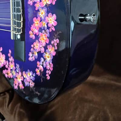 FLORAL HAND-PAINTED DARK PURPLE CLASSICAL GUITAR 30" image 8