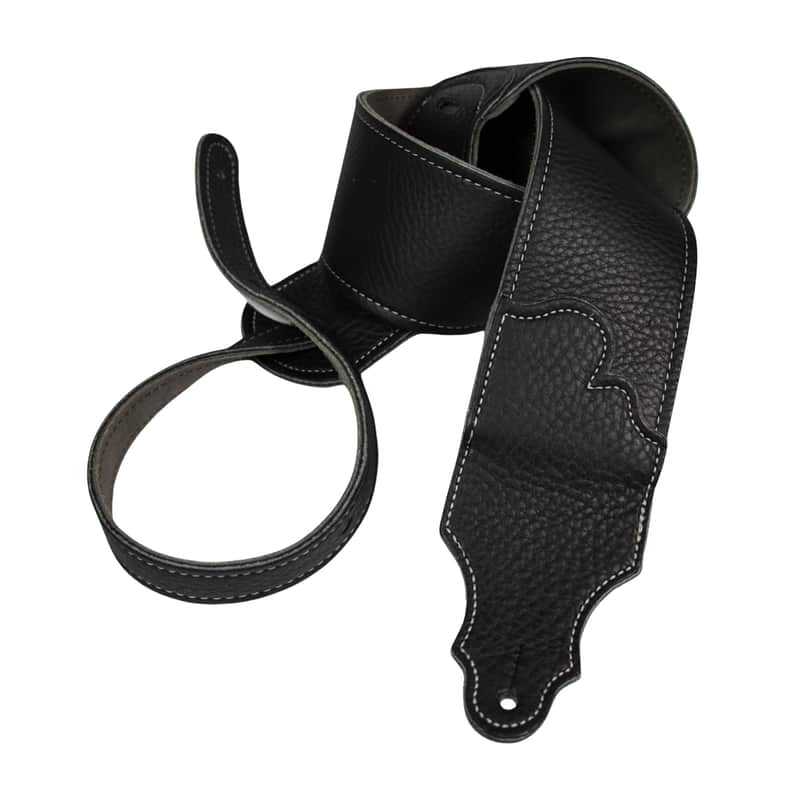 Franklin Strap 3" Original Black Glove Leather Guitar Strap - Silver Stitching image 1