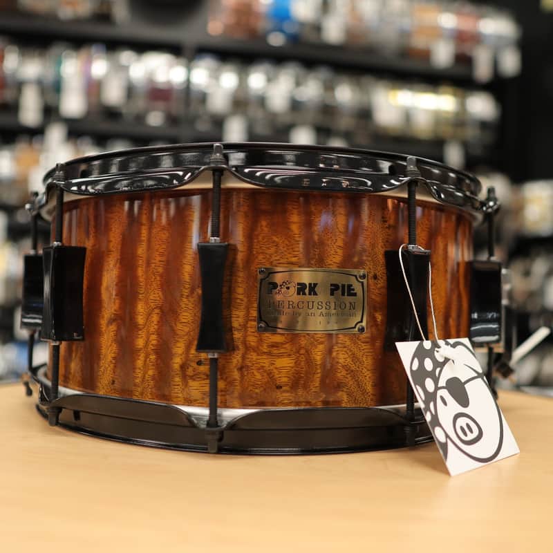 Pork Pie 7x14" Maple/Bubinga Snare Drum (Bubinga Hi-Gloss with Black Hardware) #2 image 1
