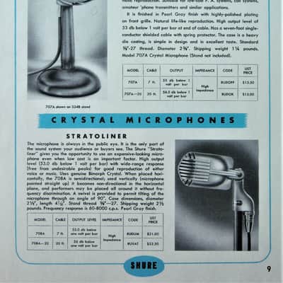 Vintage RARE 1940's MEG M-15 model / Shure 708A Zeppelin crystal microphone Hi Z w cable and S-36 stand image 2