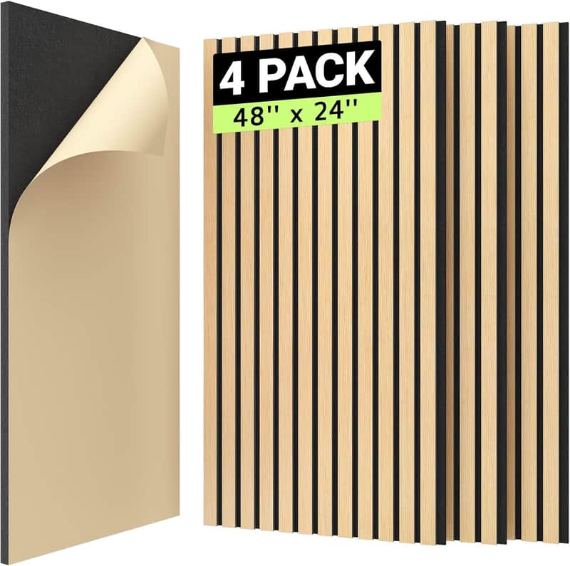 4 PCS Wood Slat Panels, 48” x 24” x 0.83” Acoustic Panels for Wall, Decorative 3D Slat Panels for Sound Absorbing, Soundproof Panels for Living Room, Studio, Recording Room, Burly Wood image 1