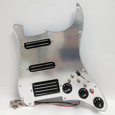 Dual Blades HSS Guitar Strat Style Loaded Prewired Pickguard in Silver Mirror image 1