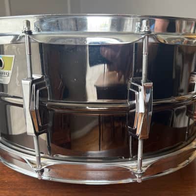 Vintage 70’s 6.5” Black Beauty Ludwig No. 417 6.5x14" 10-Lug Brass Snare Drum Pointed Blue/Olive Badge 1977 - 1979  Black Nickel-Plated Original Heads dB-300 dB-1250 image 4