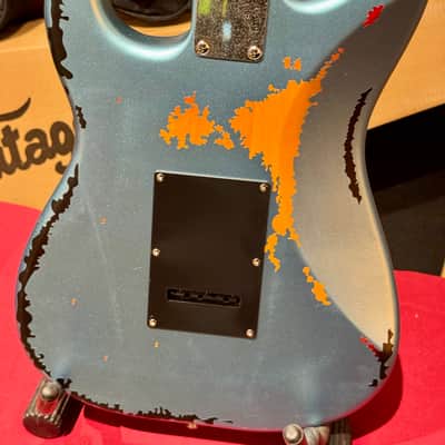 Vintage Guitars 30th Anniversary V6 Strat Overspray Relic  Super Flame Neck Lake Placid Gun Hill Blue image 12