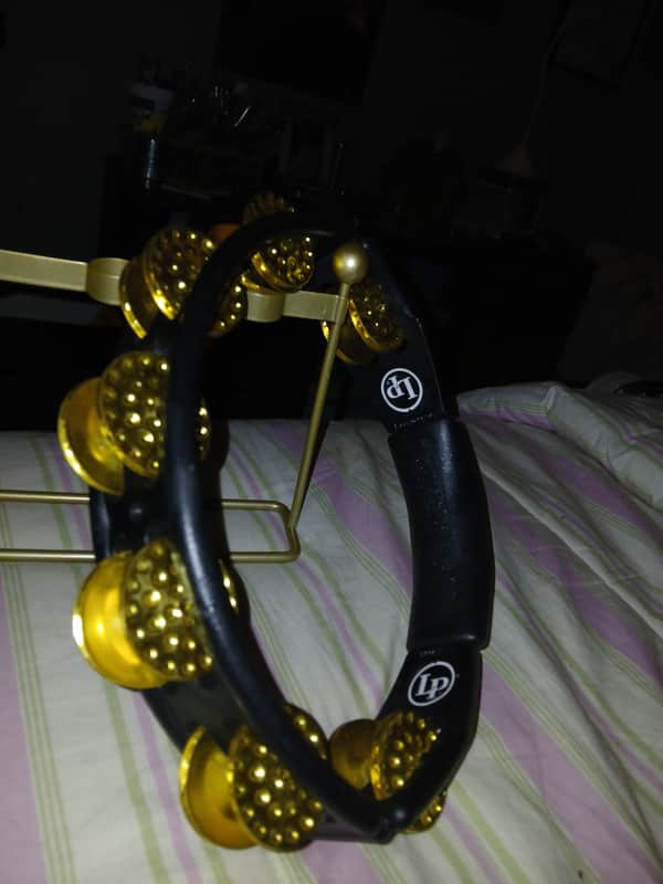 Latin Percussion LP174 Cyclops Handheld Tambourine with Double-Row Dimpled Brass Jingles 2010s - Black image 1