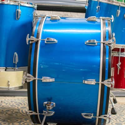 1970s Ludwig 14x26 12x15 16x18 Blue Silk Drum Kit image 11