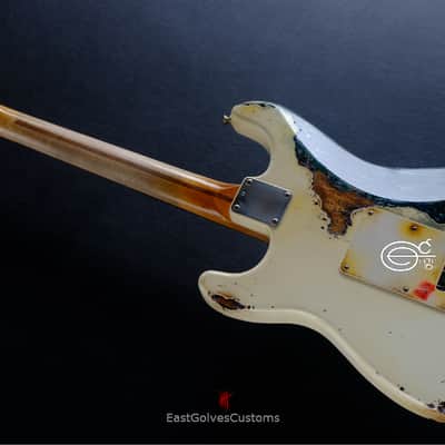 Fender Stratocaster Vintage White over Blue Zebra Heavy Aged Relic image 12