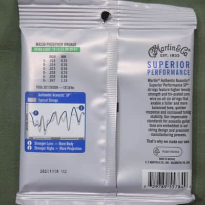 Martin & Co. MA530 Authentic SP Extra Light Phosphor Bronze 10-47 Acoustic Strings image 4