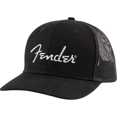 Fender Silver Thread Logo Snapback Trucker Hat, Black, One Size Fits Most image 1