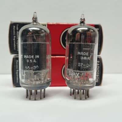 Matching Pair 1950's RCA Black Plate 5963 Tubes *TEST STRONG* HIFI 12AU7 Sub Amp image 2